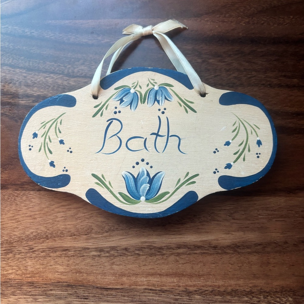 Vintage Handcrafted Blue and Cream Bath Sign